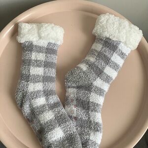 Cozy Gray and White Checkered Socks